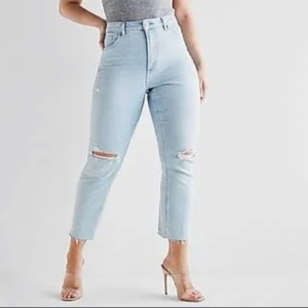 Womens Express Distressed Super High Rise Mom Jeans